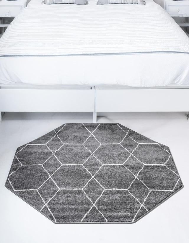 Dark Gray 5' 3 x 5' 3 Trellis Frieze Octagon Area Rug Geometric Modern Unique Stain Resistant Easy Clean Carpet for Living, Dining, Bedrooms, Office for Sale at Rug Engine