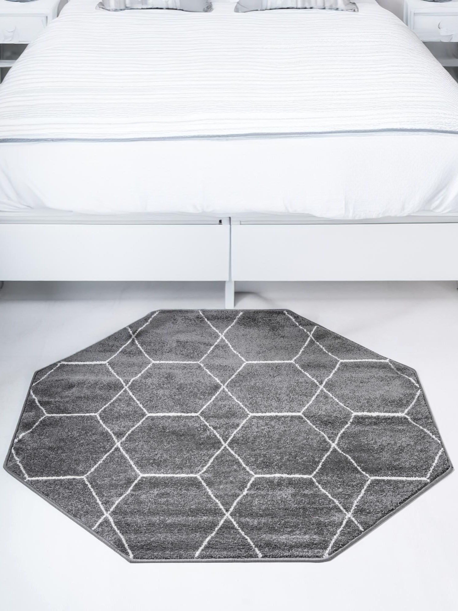 Dark Gray 7' 10 x 7' 10 Trellis Frieze Octagon Area Rug Geometric Modern Unique Stain Resistant Easy Clean Carpet for Living, Dining, Bedrooms, Office for Sale at Rug Engine