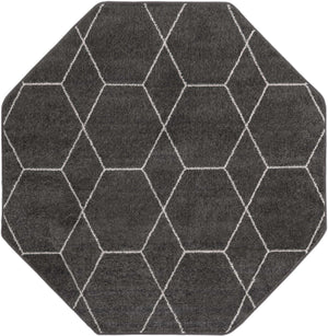 Dark Gray 5' 3 x 5' 3 Trellis Frieze Octagon Area Rug Geometric Modern Unique Stain Resistant Easy Clean Carpet for Living, Dining, Bedrooms, Office for Sale at Rug Engine