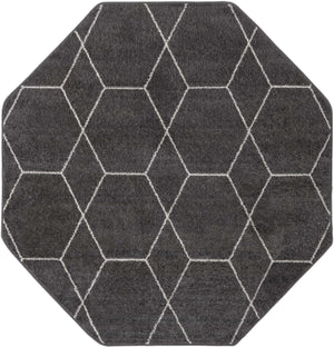 Dark Gray 7' 10 x 7' 10 Trellis Frieze Octagon Area Rug Geometric Modern Unique Stain Resistant Easy Clean Carpet for Living, Dining, Bedrooms, Office for Sale at Rug Engine