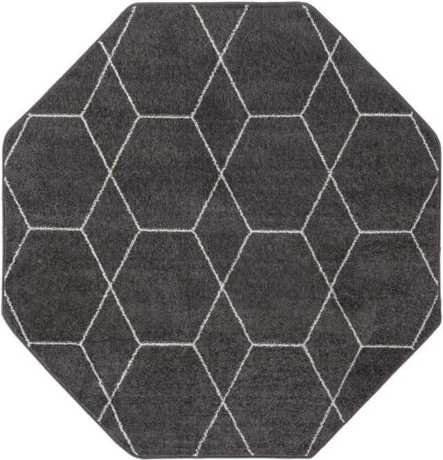 Dark Gray 7' 10 x 7' 10 Trellis Frieze Octagon Area Rug Geometric Modern Unique Stain Resistant Easy Clean Carpet for Living, Dining, Bedrooms, Office for Sale at Rug Engine