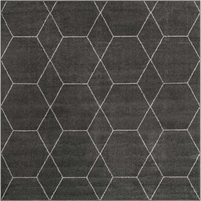 Dark Gray 3' 1 x 3' 1 Trellis Frieze Square Area Rug Geometric Modern Unique Stain Resistant Easy Clean Carpet for Living, Dining, Bedrooms, Office for Sale at Rug Engine