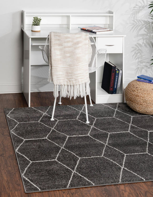 Dark Gray 5' 3 x 5' 3 Trellis Frieze Square Area Rug Geometric Modern Unique Stain Resistant Easy Clean Carpet for Living, Dining, Bedrooms, Office for Sale at Rug Engine