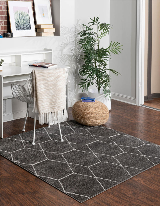 Dark Gray 4' 1 x 4' 1 Trellis Frieze Square Area Rug Geometric Modern Unique Stain Resistant Easy Clean Carpet for Living, Dining, Bedrooms, Office for Sale at Rug Engine