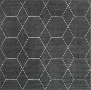 Dark Gray 7' 1 x 7' 1 Trellis Frieze Square Area Rug Geometric Modern Unique Stain Resistant Easy Clean Carpet for Living, Dining, Bedrooms, Office for Sale at Rug Engine