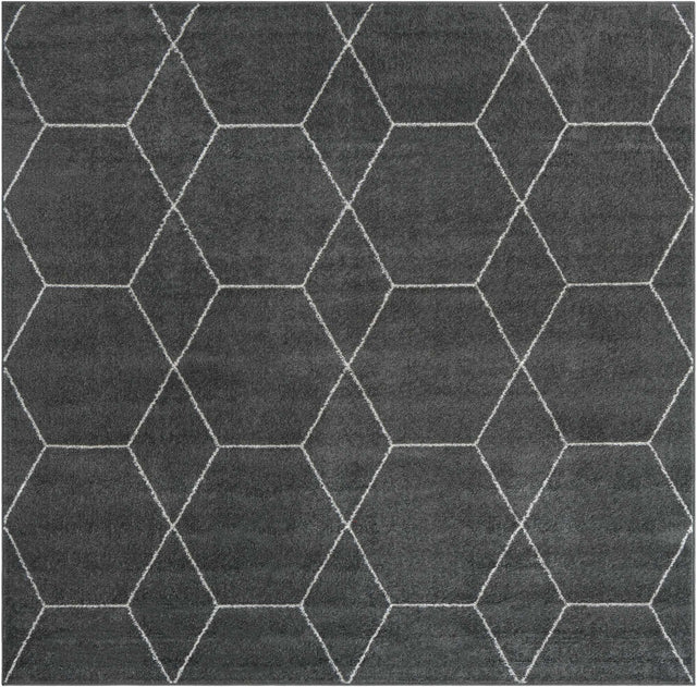 Dark Gray 7' 1 x 7' 1 Trellis Frieze Square Area Rug Geometric Modern Unique Stain Resistant Easy Clean Carpet for Living, Dining, Bedrooms, Office for Sale at Rug Engine
