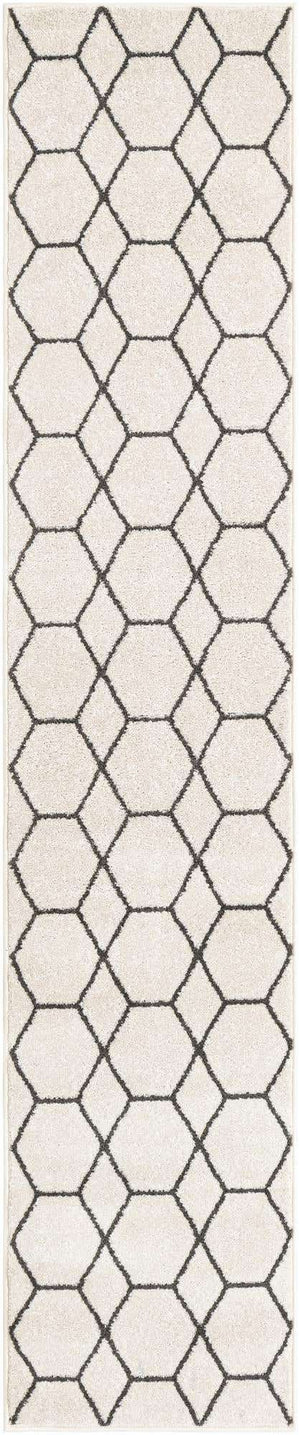 Ivory 2' x 10' Trellis Frieze Runner Area Rug Geometric Modern Unique Stain Resistant Easy Clean Carpet for Living, Dining, Bedrooms, Office for Sale at Rug Engine