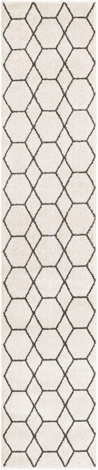 Ivory 2' x 10' Trellis Frieze Runner Area Rug Geometric Modern Unique Stain Resistant Easy Clean Carpet for Living, Dining, Bedrooms, Office for Sale at Rug Engine
