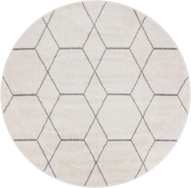 Ivory 6' 1 x 6' 1 Trellis Frieze Round Area Rug Geometric Modern Unique Stain Resistant Easy Clean Carpet for Living, Dining, Bedrooms, Office for Sale at Rug Engine