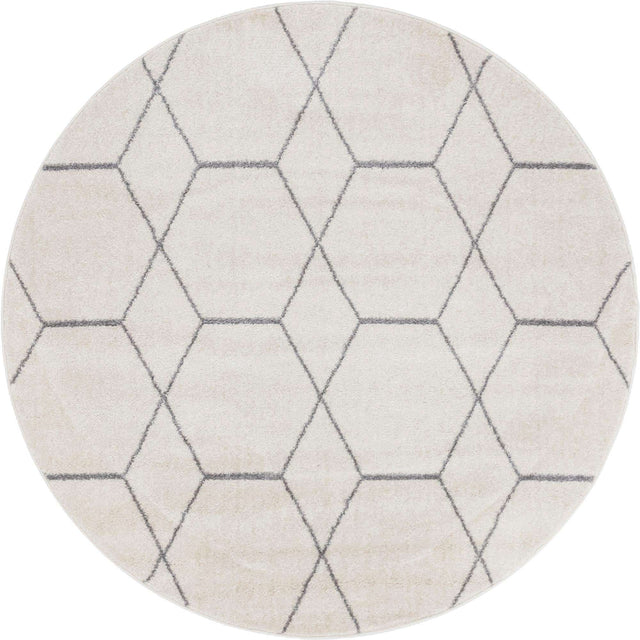 Ivory 7' 1 x 7' 1 Trellis Frieze Round Area Rug Geometric Modern Unique Stain Resistant Easy Clean Carpet for Living, Dining, Bedrooms, Office for Sale at Rug Engine