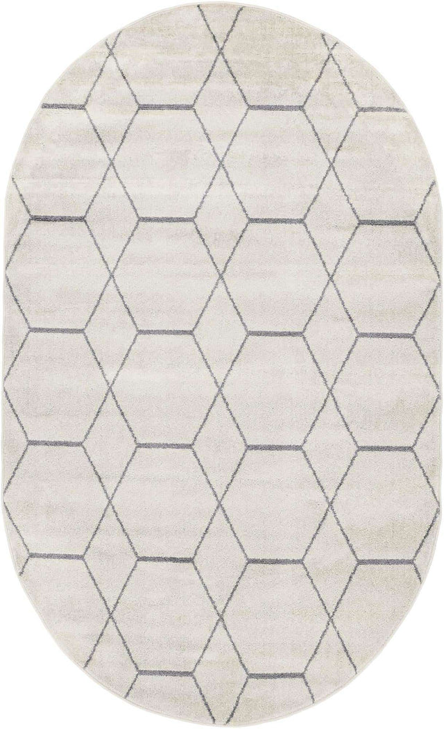 Ivory 3' 1 x 5' 3 Trellis Frieze Oval Area Rug Geometric Modern Unique Stain Resistant Easy Clean Carpet for Living, Dining, Bedrooms, Office for Sale at Rug Engine