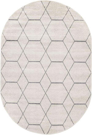 Ivory 4' 1 x 6' 1 Trellis Frieze Oval Area Rug Geometric Modern Unique Stain Resistant Easy Clean Carpet for Living, Dining, Bedrooms, Office for Sale at Rug Engine