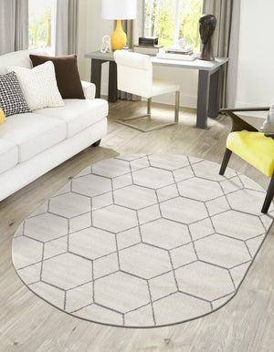 Ivory 3' 1 x 5' 3 Trellis Frieze Oval Area Rug Geometric Modern Unique Stain Resistant Easy Clean Carpet for Living, Dining, Bedrooms, Office for Sale at Rug Engine