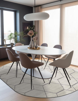 Ivory 3' 1 x 5' 3 Trellis Frieze Oval Area Rug Geometric Modern Unique Stain Resistant Easy Clean Carpet for Living, Dining, Bedrooms, Office for Sale at Rug Engine