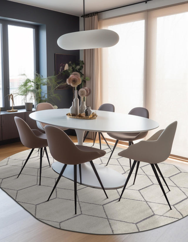 Ivory 3' 1 x 5' 3 Trellis Frieze Oval Area Rug Geometric Modern Unique Stain Resistant Easy Clean Carpet for Living, Dining, Bedrooms, Office for Sale at Rug Engine