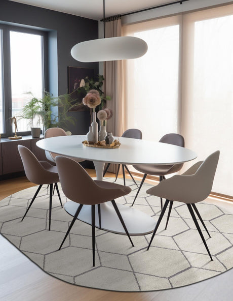 Ivory 4' 1 x 6' 1 Trellis Frieze Oval Area Rug Geometric Modern Unique Stain Resistant Easy Clean Carpet for Living, Dining, Bedrooms, Office for Sale at Rug Engine