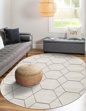 Ivory 3' 1 x 5' 3 Trellis Frieze Oval Area Rug Geometric Modern Unique Stain Resistant Easy Clean Carpet for Living, Dining, Bedrooms, Office for Sale at Rug Engine