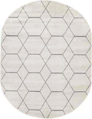 Ivory 7' 10 x 10' Trellis Frieze Oval Area Rug Geometric Modern Unique Stain Resistant Easy Clean Carpet for Living, Dining, Bedrooms, Office for Sale at Rug Engine