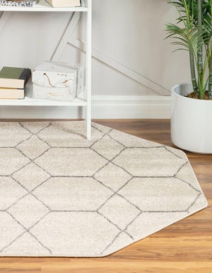 Ivory 5' 3 x 5' 3 Trellis Frieze Octagon Area Rug Geometric Modern Unique Stain Resistant Easy Clean Carpet for Living, Dining, Bedrooms, Office for Sale at Rug Engine