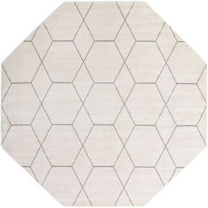 Ivory 5' 3 x 5' 3 Trellis Frieze Octagon Area Rug Geometric Modern Unique Stain Resistant Easy Clean Carpet for Living, Dining, Bedrooms, Office for Sale at Rug Engine