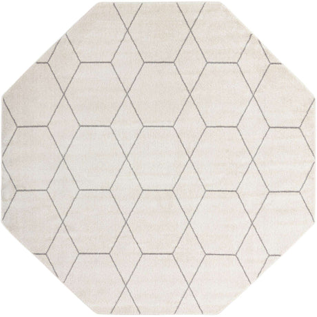 Ivory 5' 3 x 5' 3 Trellis Frieze Octagon Area Rug Geometric Modern Unique Stain Resistant Easy Clean Carpet for Living, Dining, Bedrooms, Office for Sale at Rug Engine