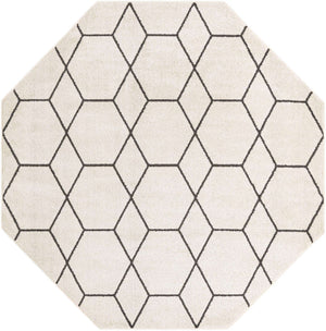 Ivory 7' 10 x 7' 10 Trellis Frieze Octagon Area Rug Geometric Modern Unique Stain Resistant Easy Clean Carpet for Living, Dining, Bedrooms, Office for Sale at Rug Engine