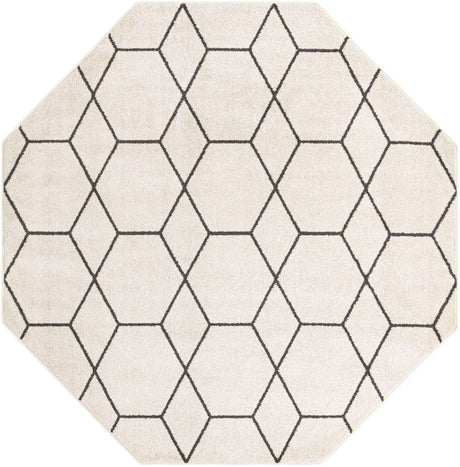 Ivory 7' 10 x 7' 10 Trellis Frieze Octagon Area Rug Geometric Modern Unique Stain Resistant Easy Clean Carpet for Living, Dining, Bedrooms, Office for Sale at Rug Engine