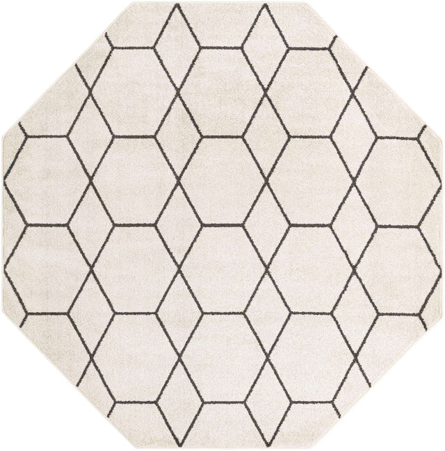 Ivory 7' 10 x 7' 10 Trellis Frieze Octagon Area Rug Geometric Modern Unique Stain Resistant Easy Clean Carpet for Living, Dining, Bedrooms, Office for Sale at Rug Engine