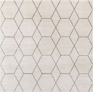 Ivory 4' 1 x 4' 1 Trellis Frieze Square Area Rug Geometric Modern Unique Stain Resistant Easy Clean Carpet for Living, Dining, Bedrooms, Office for Sale at Rug Engine
