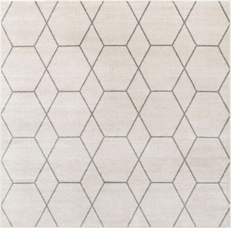 Ivory 4' 1 x 4' 1 Trellis Frieze Square Area Rug Geometric Modern Unique Stain Resistant Easy Clean Carpet for Living, Dining, Bedrooms, Office for Sale at Rug Engine