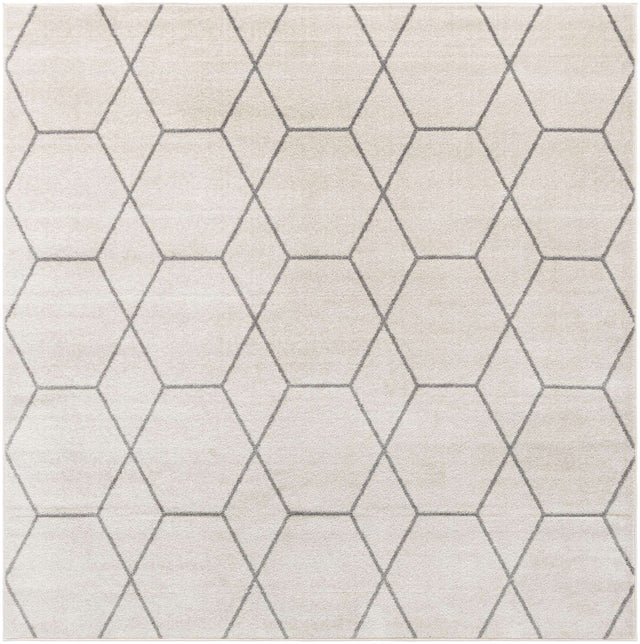 Ivory 5' 3 x 5' 3 Trellis Frieze Square Area Rug Geometric Modern Unique Stain Resistant Easy Clean Carpet for Living, Dining, Bedrooms, Office for Sale at Rug Engine