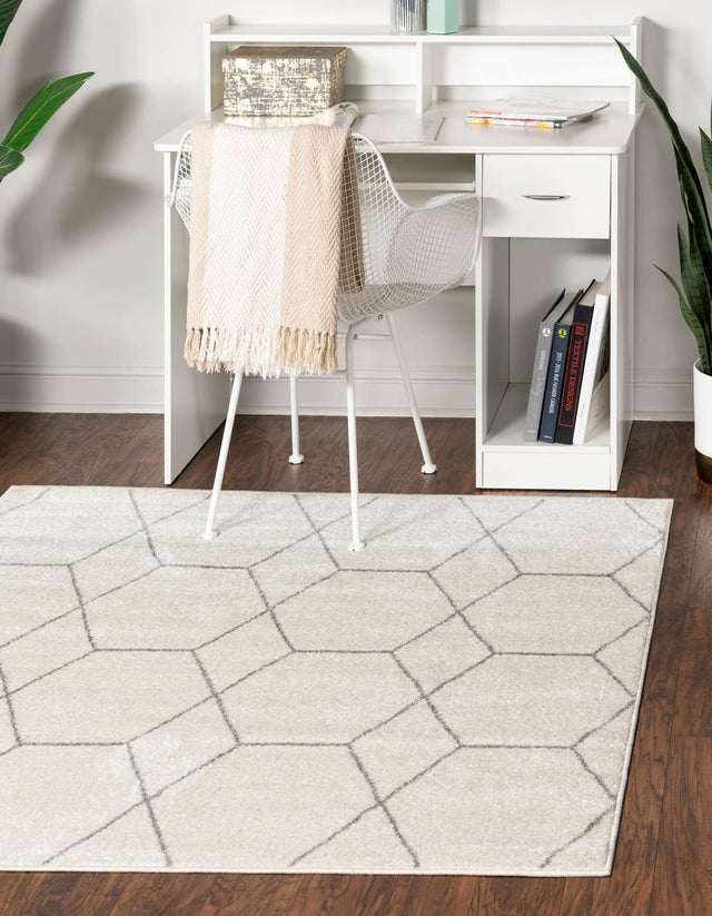 Ivory 12' x 12' Trellis Frieze Square Area Rug Geometric Modern Unique Stain Resistant Easy Clean Carpet for Living, Dining, Bedrooms, Office for Sale at Rug Engine