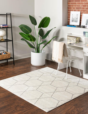 Ivory 12' x 12' Trellis Frieze Square Area Rug Geometric Modern Unique Stain Resistant Easy Clean Carpet for Living, Dining, Bedrooms, Office for Sale at Rug Engine