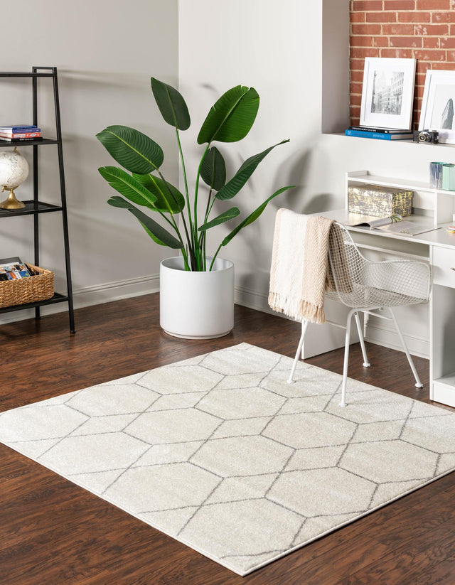 Ivory 12' x 12' Trellis Frieze Square Area Rug Geometric Modern Unique Stain Resistant Easy Clean Carpet for Living, Dining, Bedrooms, Office for Sale at Rug Engine