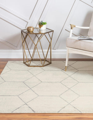 Ivory 12' x 12' Trellis Frieze Square Area Rug Geometric Modern Unique Stain Resistant Easy Clean Carpet for Living, Dining, Bedrooms, Office for Sale at Rug Engine