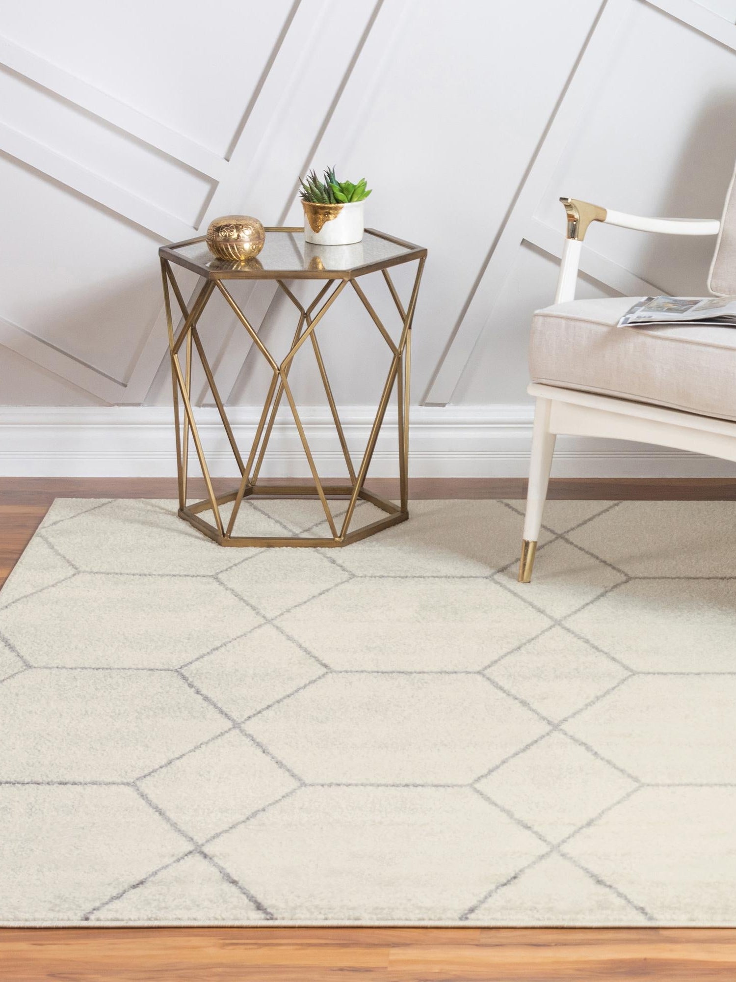Ivory 7' 10 x 7' 10 Trellis Frieze Square Area Rug Geometric Modern Unique Stain Resistant Easy Clean Carpet for Living, Dining, Bedrooms, Office for Sale at Rug Engine