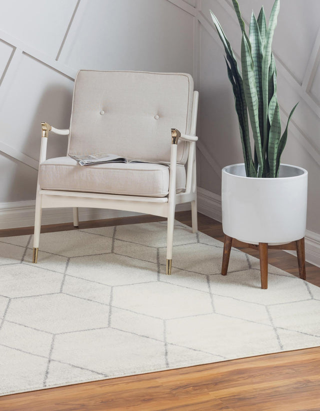 Ivory 12' x 12' Trellis Frieze Square Area Rug Geometric Modern Unique Stain Resistant Easy Clean Carpet for Living, Dining, Bedrooms, Office for Sale at Rug Engine