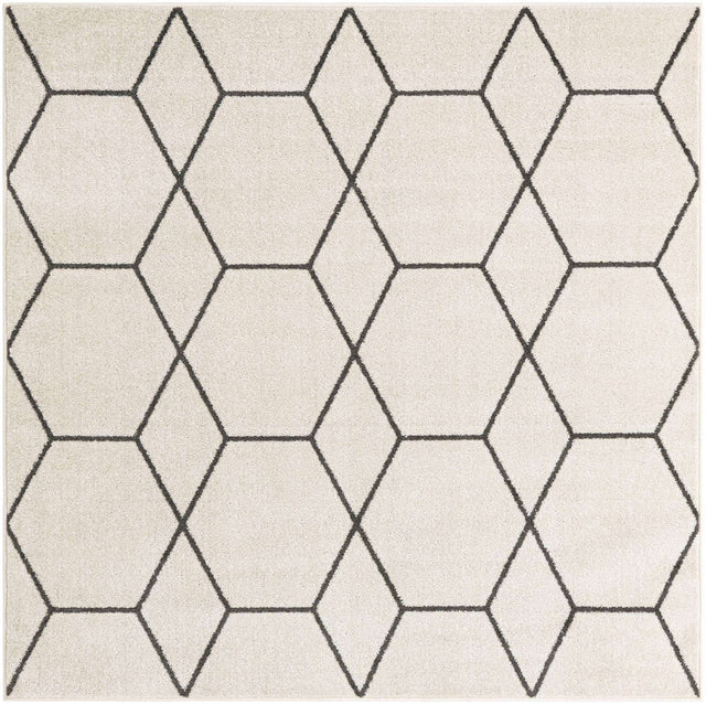 Ivory 6' 1 x 6' 1 Trellis Frieze Square Area Rug Geometric Modern Unique Stain Resistant Easy Clean Carpet for Living, Dining, Bedrooms, Office for Sale at Rug Engine