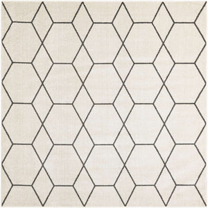 Ivory 7' 10 x 7' 10 Trellis Frieze Square Area Rug Geometric Modern Unique Stain Resistant Easy Clean Carpet for Living, Dining, Bedrooms, Office for Sale at Rug Engine