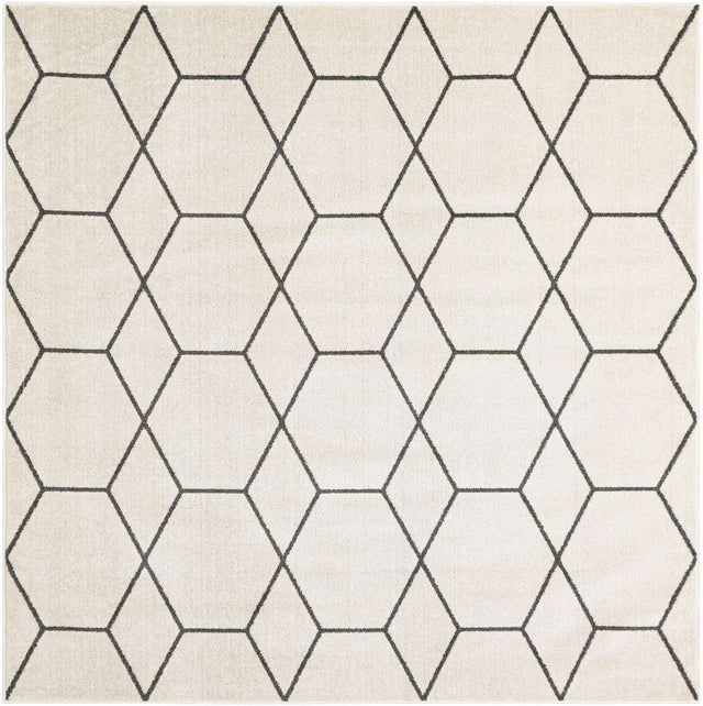 Ivory 7' 10 x 7' 10 Trellis Frieze Square Area Rug Geometric Modern Unique Stain Resistant Easy Clean Carpet for Living, Dining, Bedrooms, Office for Sale at Rug Engine