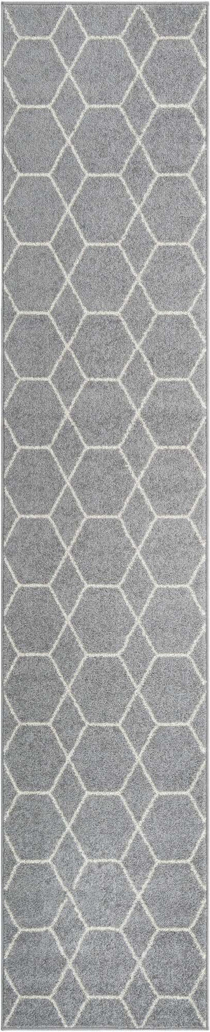 Light Gray 2' x 10' Trellis Frieze Runner Area Rug Geometric Modern Unique Stain Resistant Easy Clean Carpet for Living, Dining, Bedrooms, Office for Sale at Rug Engine