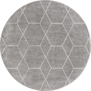 Light Gray 3' 1 x 3' 1 Trellis Frieze Round Area Rug Geometric Modern Unique Stain Resistant Easy Clean Carpet for Living, Dining, Bedrooms, Office for Sale at Rug Engine