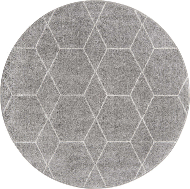 Light Gray 3' 1 x 3' 1 Trellis Frieze Round Area Rug Geometric Modern Unique Stain Resistant Easy Clean Carpet for Living, Dining, Bedrooms, Office for Sale at Rug Engine