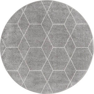 Light Gray 6' 1 x 6' 1 Trellis Frieze Round Area Rug Geometric Modern Unique Stain Resistant Easy Clean Carpet for Living, Dining, Bedrooms, Office for Sale at Rug Engine