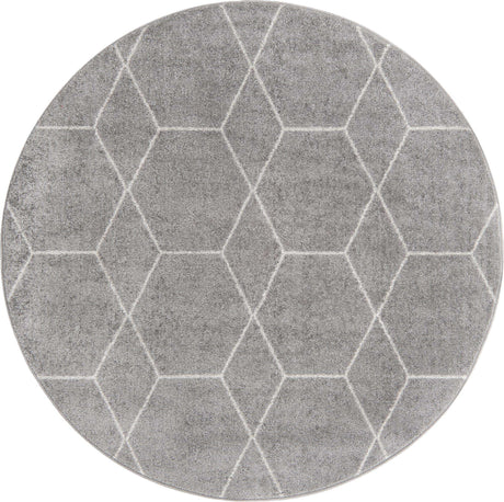 Light Gray 6' 1 x 6' 1 Trellis Frieze Round Area Rug Geometric Modern Unique Stain Resistant Easy Clean Carpet for Living, Dining, Bedrooms, Office for Sale at Rug Engine