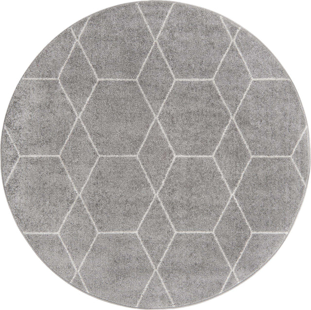 Light Gray 6' 1 x 6' 1 Trellis Frieze Round Area Rug Geometric Modern Unique Stain Resistant Easy Clean Carpet for Living, Dining, Bedrooms, Office for Sale at Rug Engine