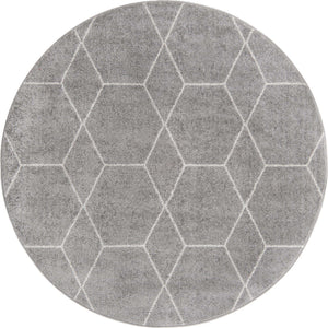 Light Gray 7' 1 x 7' 1 Trellis Frieze Round Area Rug Geometric Modern Unique Stain Resistant Easy Clean Carpet for Living, Dining, Bedrooms, Office for Sale at Rug Engine