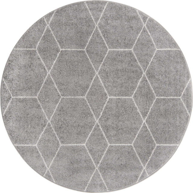 Light Gray 7' 1 x 7' 1 Trellis Frieze Round Area Rug Geometric Modern Unique Stain Resistant Easy Clean Carpet for Living, Dining, Bedrooms, Office for Sale at Rug Engine