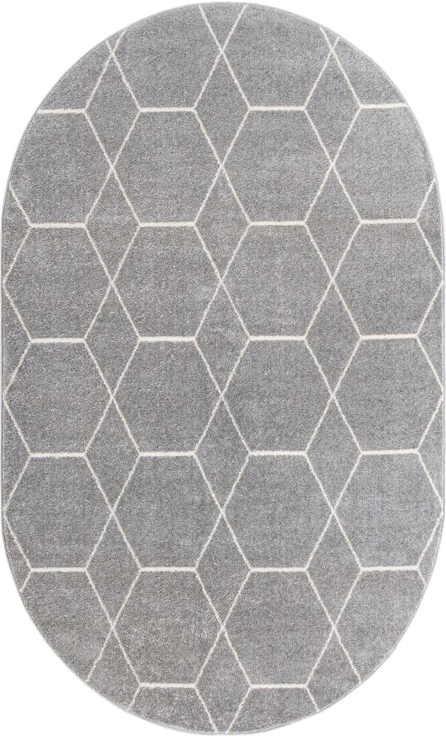 Light Gray 3' 1 x 5' 3 Trellis Frieze Oval Area Rug Geometric Modern Unique Stain Resistant Easy Clean Carpet for Living, Dining, Bedrooms, Office for Sale at Rug Engine