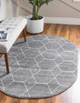 Light Gray 3' 1 x 5' 3 Trellis Frieze Oval Area Rug Geometric Modern Unique Stain Resistant Easy Clean Carpet for Living, Dining, Bedrooms, Office for Sale at Rug Engine
